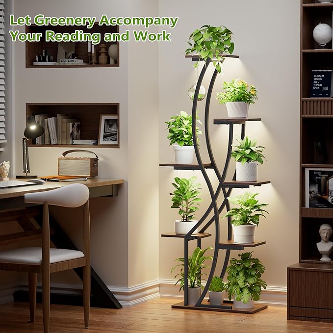 Plant Stand Indoor with Grow Light, 55" Plant Shelf for Indoor Plant Multiple, 7 Tiered Metal Corner Plant Stand Plant Holder Flower Stand Display Rack for Patio, Garden, Balcony, Living Room