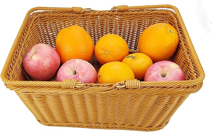 ANRUIDE 16"Poly Wicker storage Baskets,Handmade Woven Basket Harvest Basket Wicker Storage Basket for Picnic, Easter, Organizing, Gathering Vegetables(16" x 12") Brown