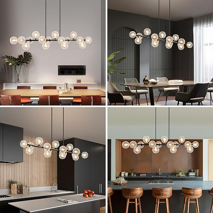Modern Chandeliers for Dining Room, 16-Light Large Dining Room Light Fixture Linear Sputnik Chandelier Clear Glass Globe Long Bubble Chandelier Farmhouse Island Lights for Kitchen