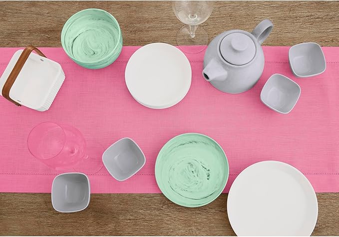 Solino Home Linen Flamingo Pink Table Runner 144 Inches Long - 100% Pure Linen Extra Long Table Runner 14 x 144 Inch for Halloween - Classic Hemstitch