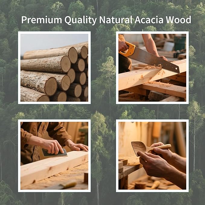 Wooden Utensils, 11 PCS Natural Acacia Wooden Spoons & Kitchen Utensils Set, Non-Stick Spatula Ladle Serving Spoon for Baking Stirring Cooking