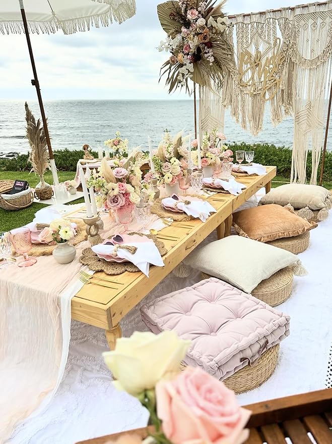 8 Pack Cheesecloth Table Runner 35x120 Inches Beige Boho Gauze Rustic Cheese Cloth Runners 10ft Long Romantic Sheer Table Runner for Wedding Bridal Baby Shower Party Christmas Table Decor