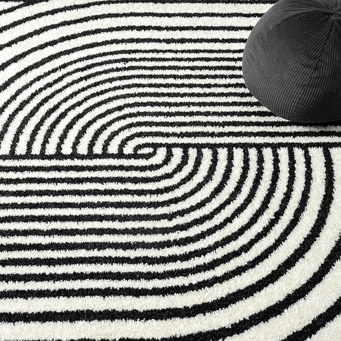Abani Nuevo Collection Area Rug - Mid-Century Black and White Arch Knot Design - 2' x 3' - for Living Room, Bedroom & Office