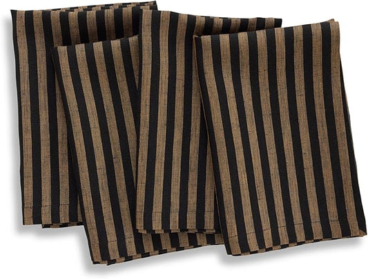 Solino Home Linen Napkins Set of 4-100% Pure Linen Amalfi Stripe Brown Sugar and Black Cloth Dinner Napkins 20 x 20 Inch for Fall, Autumn, Thanksgiving - Handcrafted and Machine Washable