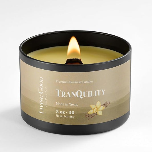 Tranquility Pure Beeswax Candle Tin 30+ Hours Long Burning Classically Designed Non-Toxic Scented Candles for Home Decor and Aromatherapy to Stress & Anxiety Relief with Natural Fragrance - 5 oz