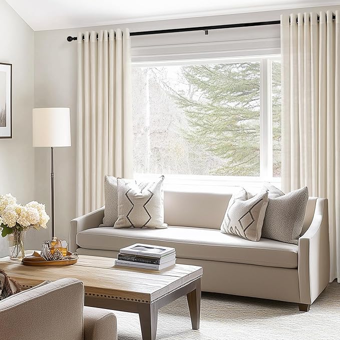 Topfinel 102 Inch Curtains 2 Panels Set Custom Length Farmhouse Light Filtering Semi Sheer Privacy Thick Decorative Curtain Drapes for Living Room Bedroom,Birch(Ivory/Off White) 52"x102"