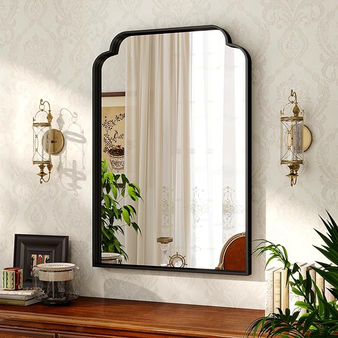 20X30 Inch Black Bathroom Mirror for Wall, Modern Rounded Corner Rectangle Mirror with Non-Rusting Iron Metal Framed Bathroom Vanity Mirror for Over Sink Wall Decor