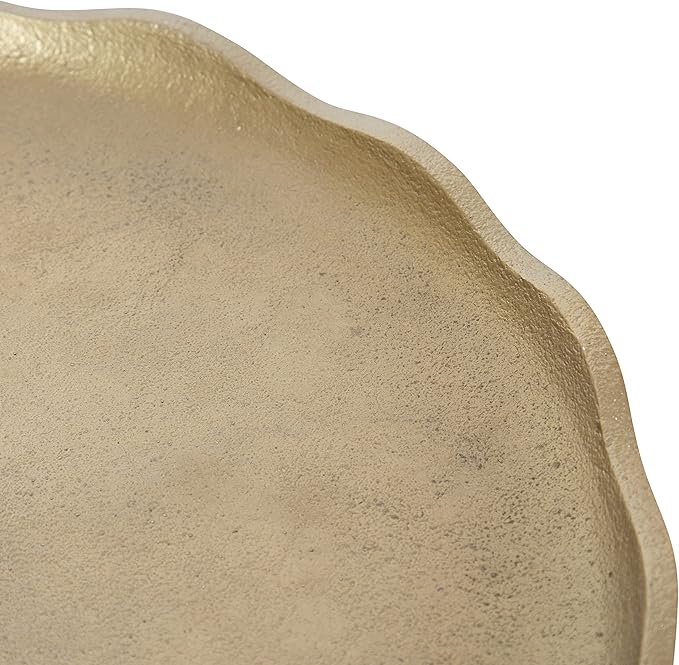 Kate and Laurel Alessia Modern Decorative Scalloped Round Footed Metal Tray; 16 Inch Diameter; Gold; Food-Safe Cast Aluminum Pedestal Transitional Tray with Rough Texture and Deckled Edge