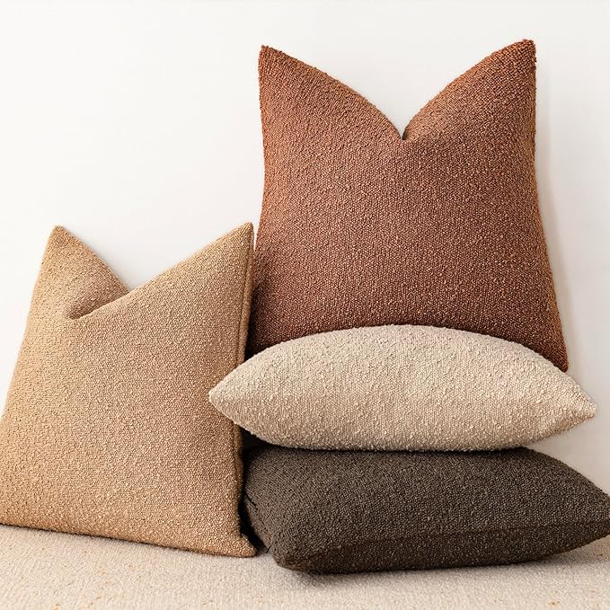 Foindtower Pack of 2 Textured Boucle Throw Pillow Covers Accent Solid Decorative Lumbar Pillow Cases Soft Couch Cushion Case for Chair Sofa Bedroom Living Room Home Decor 12x20 Inch Burnt Orange Hazel
