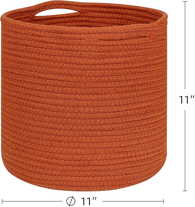 voten Storage Cubes Baskets Bins Organizer 11x11x11'' Fit 12x12''Cube Bookcases Shelf,Durable Woven Cotton Storage Basket for Organizing,Round 3Pack Brick Red