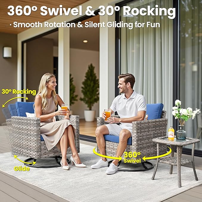 ovios 15 Pieces Patio Furniture Set, Outdoor Wicker Sectional Sofa with Swivel Chairs Coffee Table, Modern Modular Deep Seat Rattan Couch Conversation Sets, Navy Blue