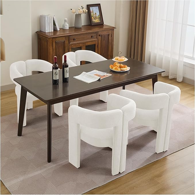 Modern Barrel Dining Chairs, Upholstered Linen Dining Room Chair with Wooden Legs, Accent Chairs for Kitchen/Dining Room/Living Room, Beige