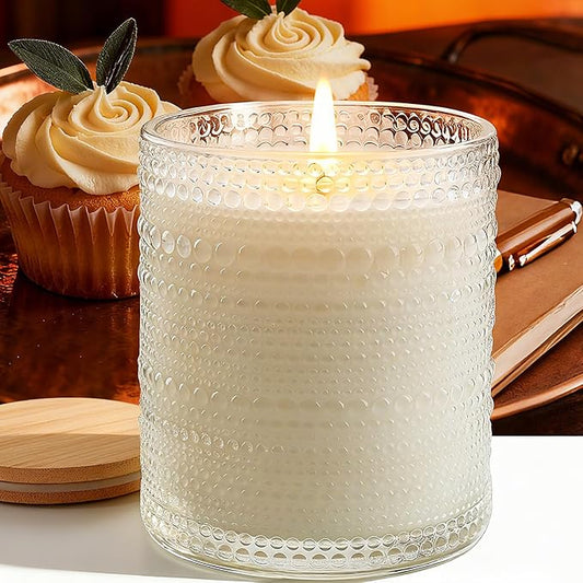 Vanilla Cupcake Scented Candles, Natural Soy Vanilla Candles for Home Scented, Aromatherapy Candles in Glass Over 60 Hours Burn Time Ideal for Gifting