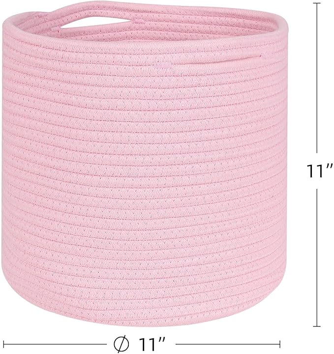 voten Storage Cubes Baskets Bins Organizer 11x11x11'' Fit 12x12''Cube Storage Organizer Bookcases Shelf,Durable Woven Cotton Storage Basket for Organizing,Round 3Pack Pink