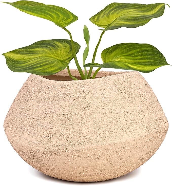 Textured Sand Ceramic Bowl Vase - Handcrafted Wabi-Sabi Planter - Natural Stone Finish Flower Holder - Organic Shape Pottery - Minimalist Zen Decor - Artisan Rough Texture Container