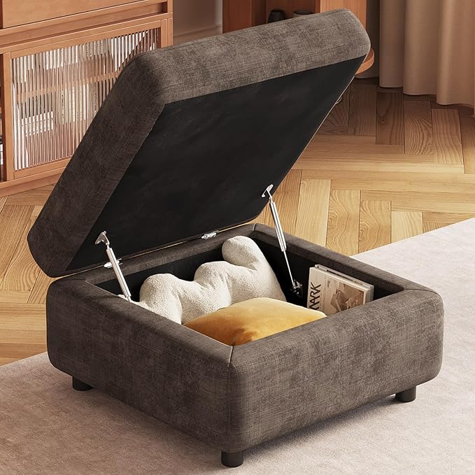 Brown Ottoman with Storage, Modular Footrest for Sofa Couch Sectional, Convertible Lounge Seat with Hidden Storage, Comfortable Sofa Accessory for Living Room Bedroom Apartment Spaces