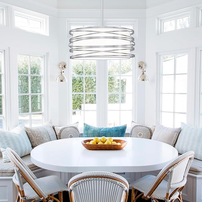 16 inch Modern Drum Pendant Light 3-Lights Brushed Nickel Chandelier Dining Room Light Fixture, Adjustable Ceiling Pendant Kitchen Light Fixture Over Table for Living Room Bedroom