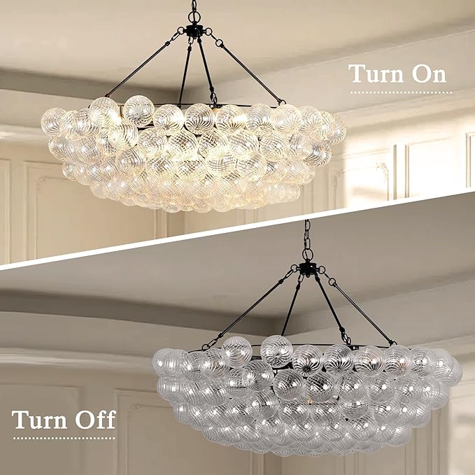 Dining Room Chandelier Modern Bubble Chandelier Lighting Cluster Globe Entryway Chandelier for Foyer, Living Room, Staircase, Dia 43 Inch