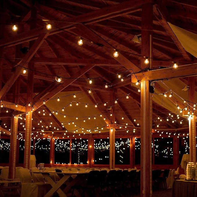 Hometown Evolution, Inc. 100 Foot Outdoor Globe Patio String Lights - Set of 100 G50 White Pearl 2 Inch Bulbs with White Cord