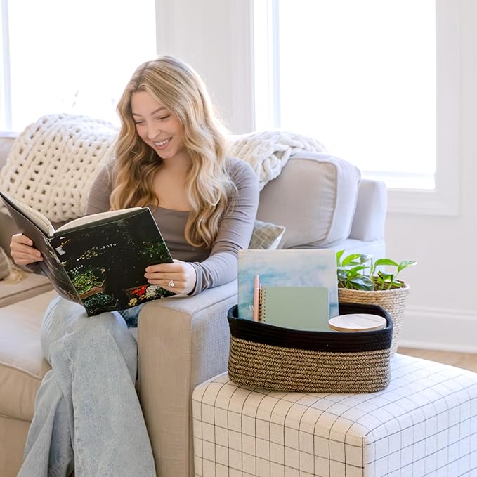 NaturalCozy 13.5”x8.5”x5.5” Rectangle Storage Baskets for Shelves 3 Pack | Cotton Rope Woven Small Baskets for Organizing | Small Storage Bins for Nursery, Bathroom, Closet, Shelf, Decorative