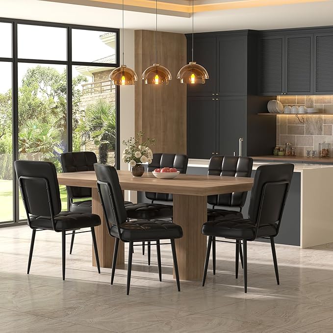 Leather Dining Chairs Set of 4, Upholstered Dining Room Kitchen Chairs with Thick Cushion, High Backrest, Metal Legs, Mid Century Modern Side Chair for Living Room Cafe Restaurant, Ink Black