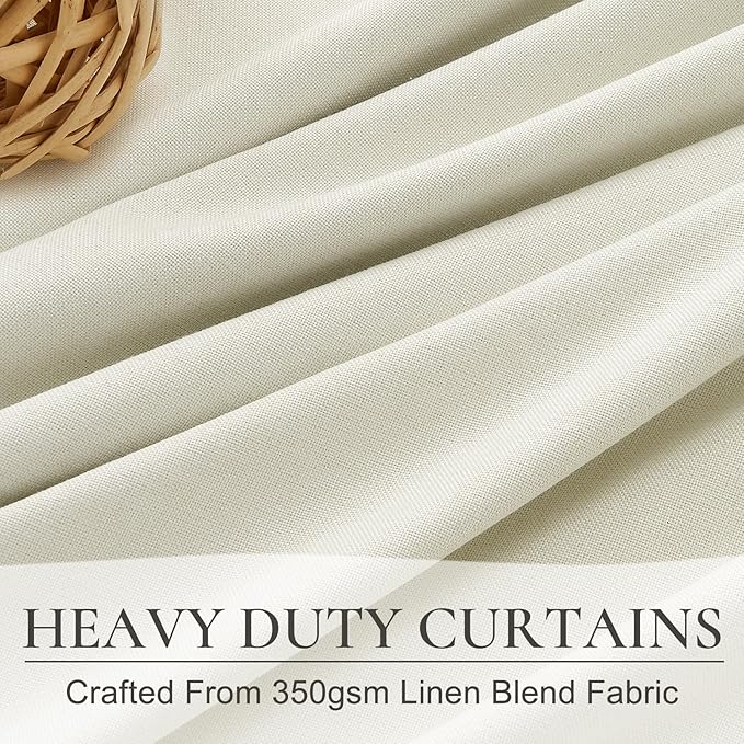 Ivory White Pinch Pleated Complete Blackout Curtains & Drapes 120 Inches Long 2 Panels Set, Flax Linen Room Darkening Soundproof Window Curtain for Bedroom/Living Room Track System(40"Wx120"L)