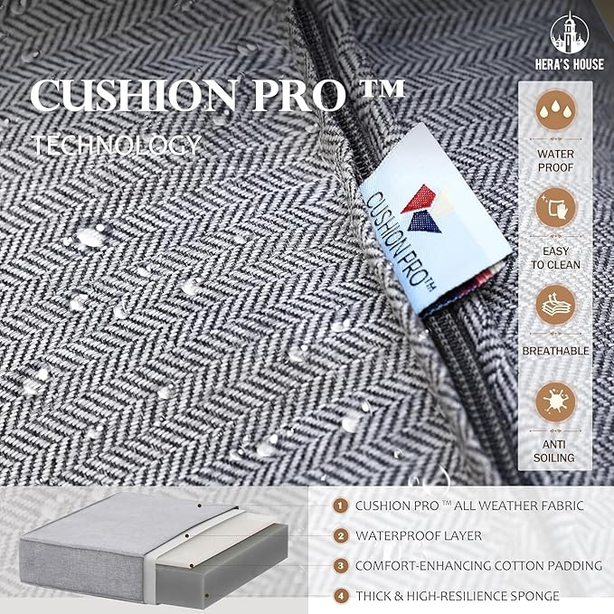 HERA'S HOUSE 6 Piece Patio Furniture Set, 2 x Rocking Chair, 2 x Fixed Chair, 1 x 3-Seat Sofa with Marbling Coffee Table, All Cushioned 7 Seats Outdoor Conversation Set for Lawn Garden Backyard, Grey