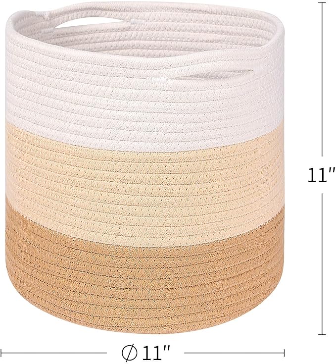 voten Round Storage Cubes Baskets Bins Organizer 11x11x11'' Fit 12x12'' Cube Storage, Durable Woven Cotton Rope, 3-Tone Honey, 3-Pack, Collapsible