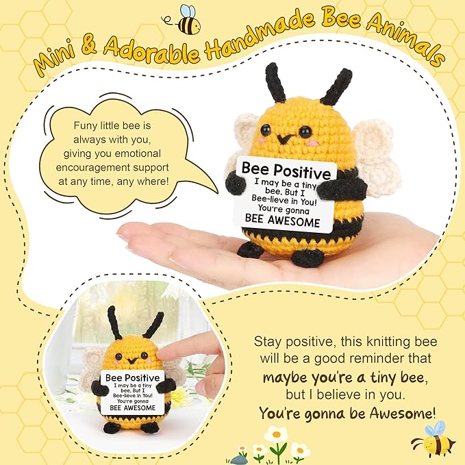 LEJIAJINW Cute Mini Positive Crochet Bee for Wife Aunt Grandma, Appreciation Gifts for Teachers Nurse Mentor Coworker Thank You Gift for Women Birthday Presents Sister Friend