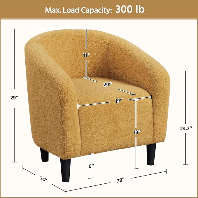 Yaheetech Accent Chairs for Living Room, Furry Barrel Chairs Set of 2, Sherpa Chairs with Soft Padded Armrest, Club Chairs for Bedroom Waiting Room Office, Mustard Yellow