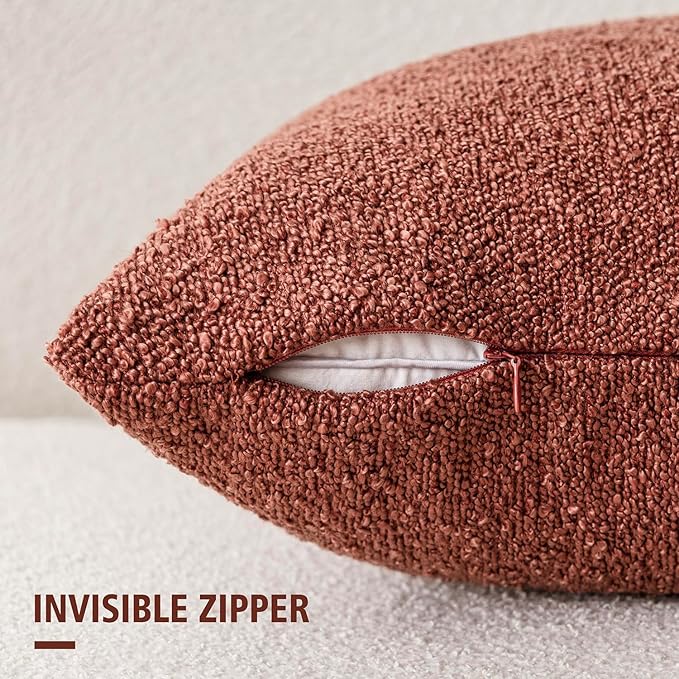 Foindtower Pack of 2 Textured Boucle Throw Pillow Covers Accent Solid Pillow Cases Cozy Soft Decorative Couch Cushion Case for Chair Sofa Bedroom Living Room Home Decor 18x18 Inch Orange Rust Red