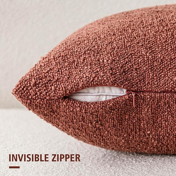 Foindtower Pack of 2 Textured Boucle Throw Pillow Covers Accent Solid Decorative Pillow Cases Cozy Woven Couch Cushion Case for Sofa Bedroom Living Room Home Decor 20x20 Inch Orange Rust Red