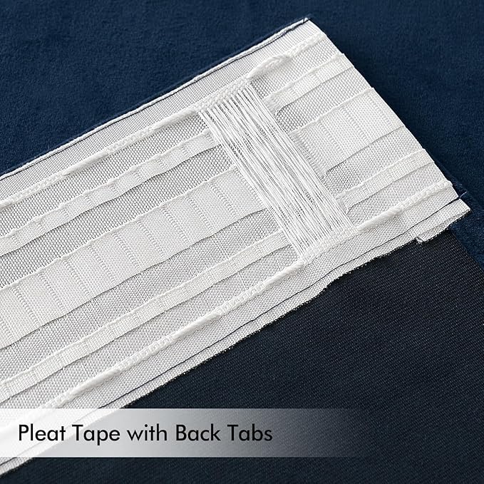 MIULEE Navy Blue Velvet Curtains 90 inches Long 2 Panels - Luxury Pinch Pleated Room Darkening Window Drapes for Bedroom Living Room Thermal Insulated Super Soft Blackout, Back Tab Rod Pocket