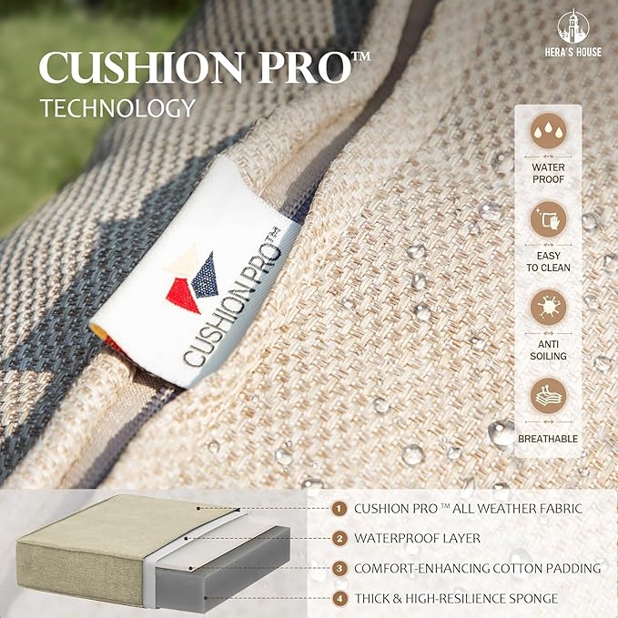 HERA'S HOUSE 6 Piece Patio Furniture Set, 2 x Rocking Chair, 2 x Fixed Chair, 1 x 3-Seat Sofa with Marbling Coffee Table, All Cushioned 7 Seats Outdoor Conversation Set for Lawn Garden Backyard