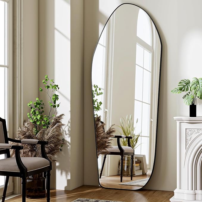 BEAUTYPEAK Irregular Full Length Mirror - 67x24 Inch Black Framed Modern Mirrors, Unique Shape Vanity Wall Mirror for Living Room Bedroom Entryway Hallway