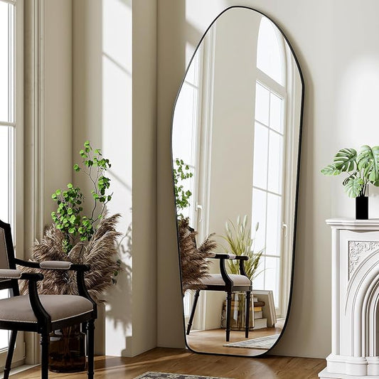 BEAUTYPEAK Irregular Full Length Mirror - 67x24 Inch Black Framed Modern Mirrors, Unique Shape Vanity Wall Mirror for Living Room Bedroom Entryway Hallway