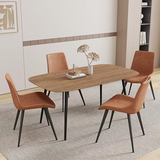 55.1''Dining Table Set for 4,Modern Wood Dining Table,Leather Dining Chairs 4,Table and Chairs Set of 4,Ideal for Kitchen Dining Room