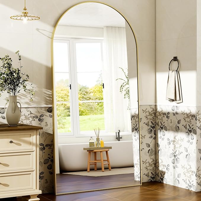 HARRITPURE 76"x34" Arched Full Length Mirror Free Standing Leaning Mirror Hanging Mounted Mirror Aluminum Frame Modern Simple Home Decor for Living Room Bedroom Cloakroom, Gold