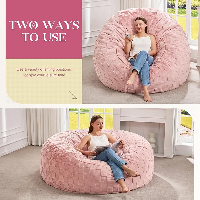 Hobestluk Bean Bag Chairs Beanbag Chair with Filler Adult Bean Bags with Fluffy Cover, Giant Bean Bag Chairs for Adults for Living Room, Bedroom (Pink, 6FT - 70" x 70" x 15")
