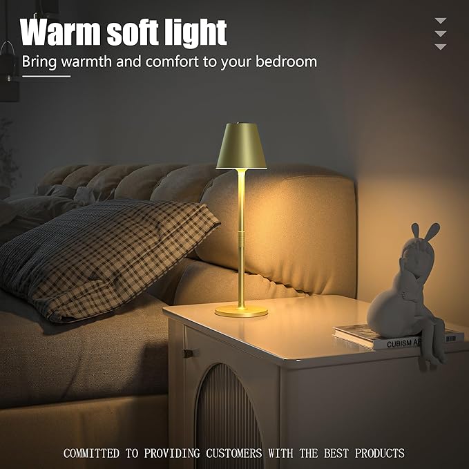 Modern LED CordlessTable Lamp,4000mAh Rechargeable Battery Desk lamp,3 Level Brightness Night Light, Minimalist Design, for Couple Dinner/Coffee Table/Restaurant/Bedroom(Champagne Gold)