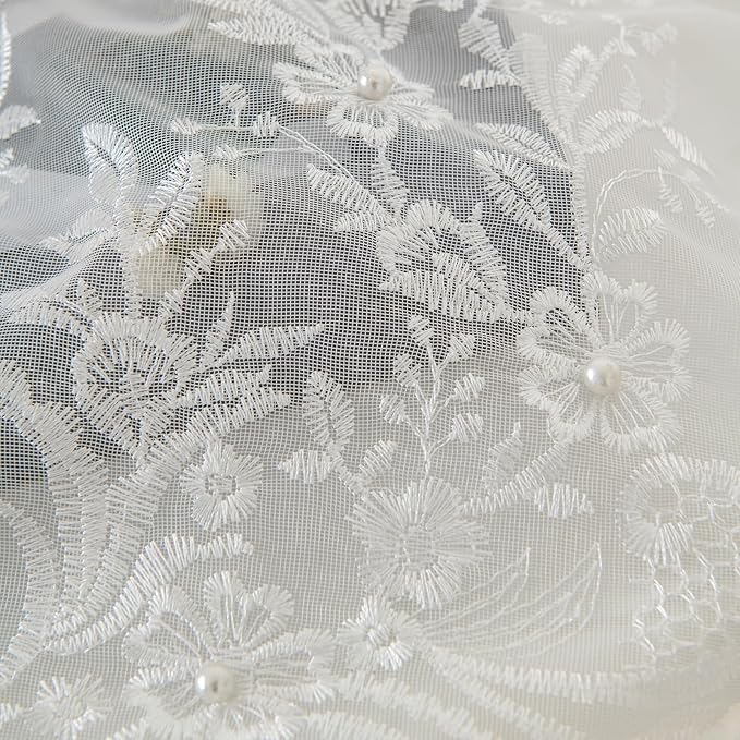 VISIONTEX White Sheer Voile Curtains, Decorative White Embossed Butterflies Rod Pocket Window Drapes for Home Kitchen, Living Room and Bedroom 54 x 63 Inch, Set of 2 Curtain Panels