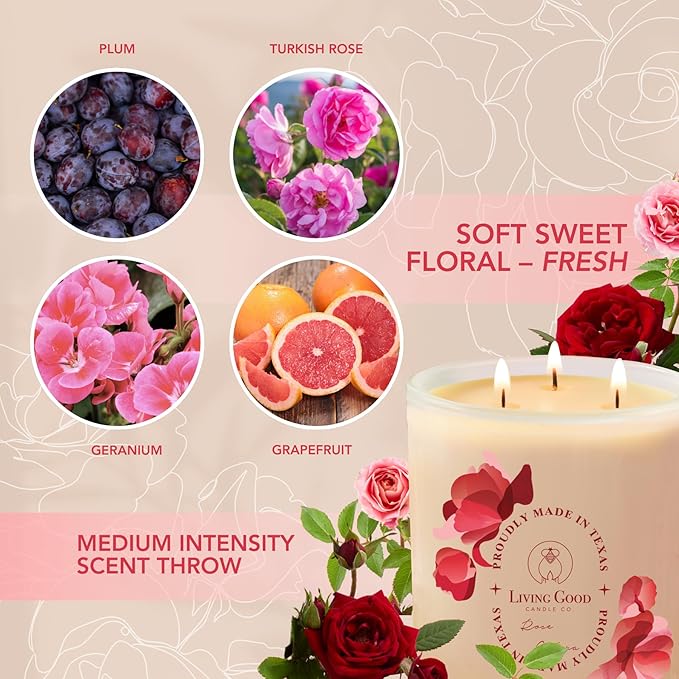 Rose Gulora - Turkish Rose Pure Beeswax Candle - 90+ Hours Long Burning Classically Designed Non-Toxic Scented Candles for Home Decor and Aromatherapy to Stress & Anxiety Relief 15 OZ