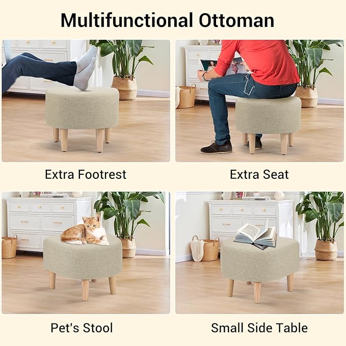 DAZONE Swivel Accent Chair Set of 2 with Ottoman, Modern Upholstered Barrel Armchairs with 360° Swivel Base, Comfortable Club Chairs for Living Room, Bedroom, Reading Nook, Beige