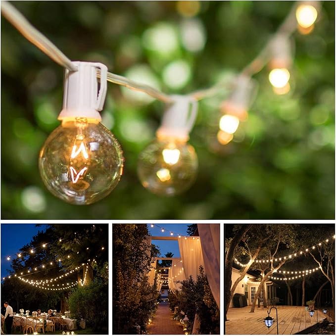 Hometown Evolution, Inc. 100 Foot G40 Globe String Lights with Clear Bulbs (100 Foot - White Wire) for Weddings, Bistro, Cafe, Market and Tent Lighting
