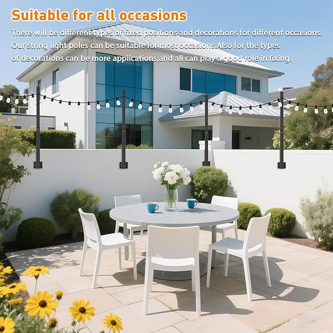 zoegi 6 Pack 2.8FT String Light Poles,Light Poles for Outside Lights with Fork,Outdoor Brackets Hanging Lights,Metal Stand for Deck Patio,Backyard,Wedding,Deck,Party