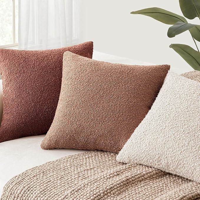 Foindtower Set of 2, Decorative Textured Boucle Throw Pillow Covers Accent Solid Pillow Cases Neutral Couch Cushion Case for Chair Sofa Bedroom Living Room Home Decor 26x26 Inch Dusty Orange Hazel