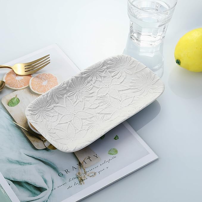 Ceramic Jewelry Tray, Bathroom Kitchen Vanity Decorative Trinket Tray Ring Dish for Earrings Rings Watch Keys, Ceramic Dessert Plate, White