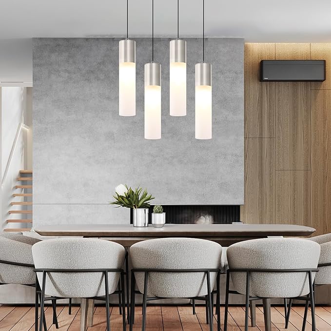 Modern Pendant Lights Kitchen Island 3 Pack LED Pendant Lighting Brushed Nickel with Milky White Lampshade Adjustable Hanging Ceiling Light for Dining Room Bath Entryway, 3000K-6000K