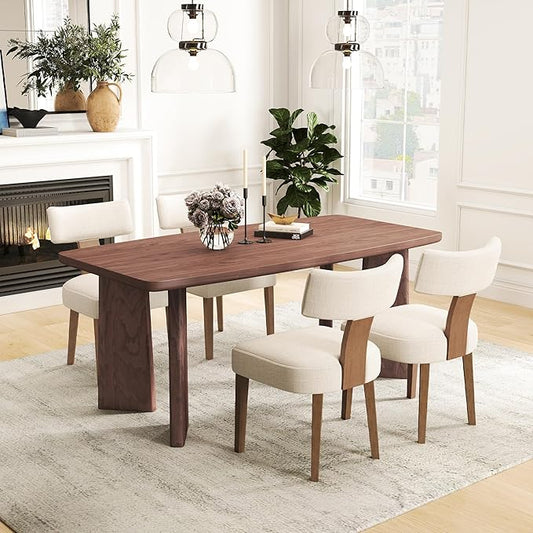 71" Long Walnut Dining Table, Farmhouse Wooden Kitchen & Dining Room Table for 4-6 Seats, Modern Rectangular Dinner Table, Home Office Desk for Kitchen Living Room Home Office, Walnut