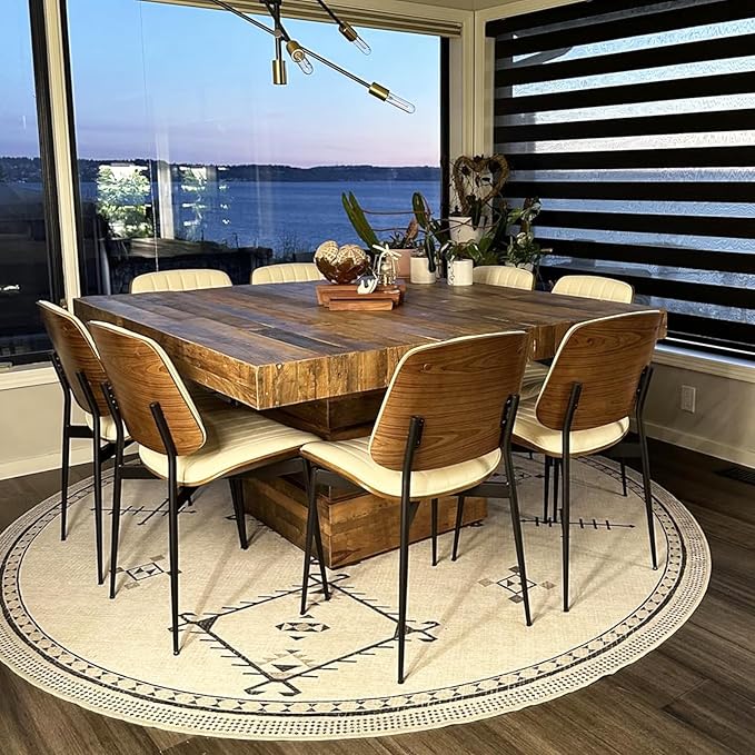 LUNLING Dining Chairs Set of 4 Mid Century Modern Retro Faux Leather Chairs with Walnut Bentwood Upholstered Seat Metal Legs Chair,Adjustable Foot for Kitchen Dining Room Chairs(Beige)